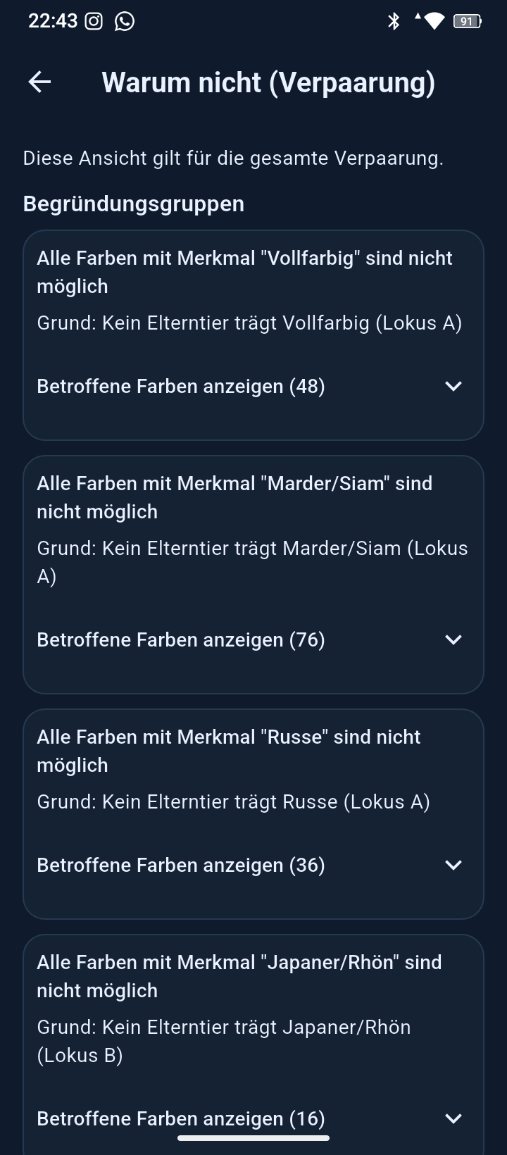 Erkl&auml;ransicht f&uuml;r genetisch unm&ouml;gliche Farben und Merkmale